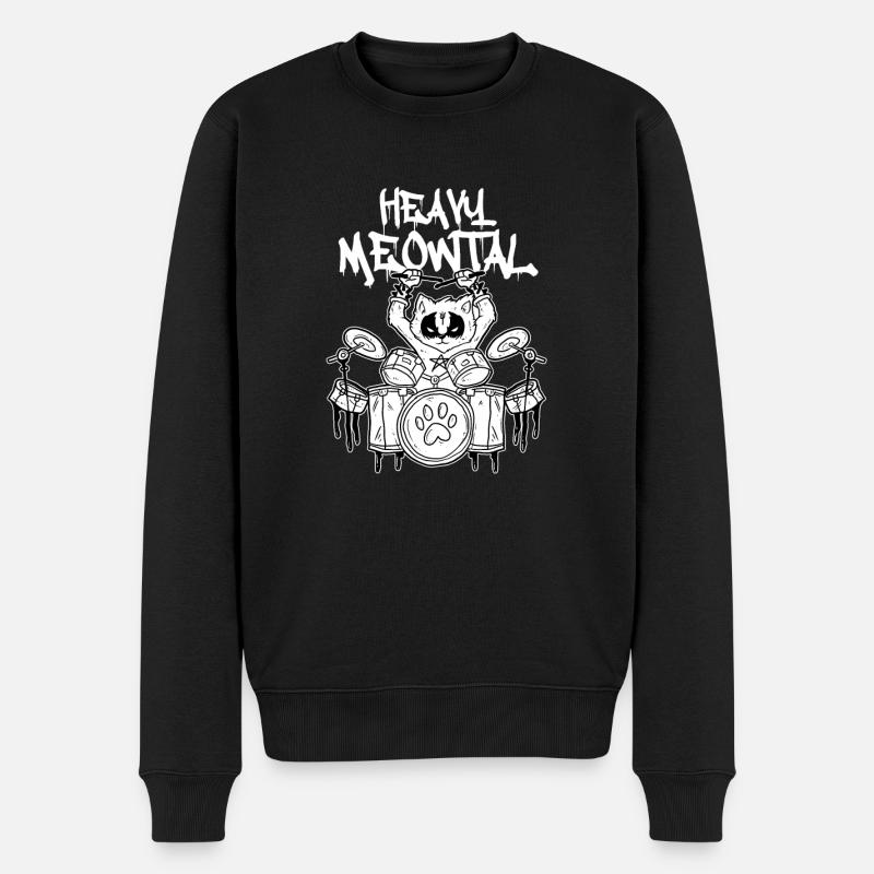Heavy Meowtal Schlagzeuger Katze Rock'n'Roll Drum - Männer Premium Bio Pullover - Schwarz