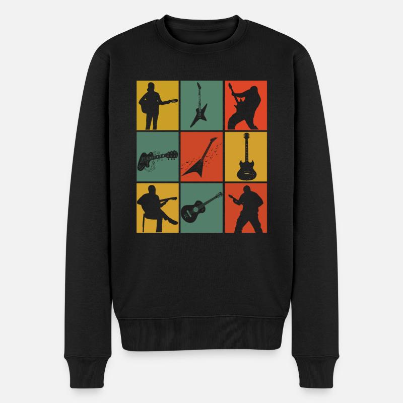Retro Gitarrist Gitarrenspieler E-Gitarre Gitarren - Männer Premium Bio Pullover - Schwarz