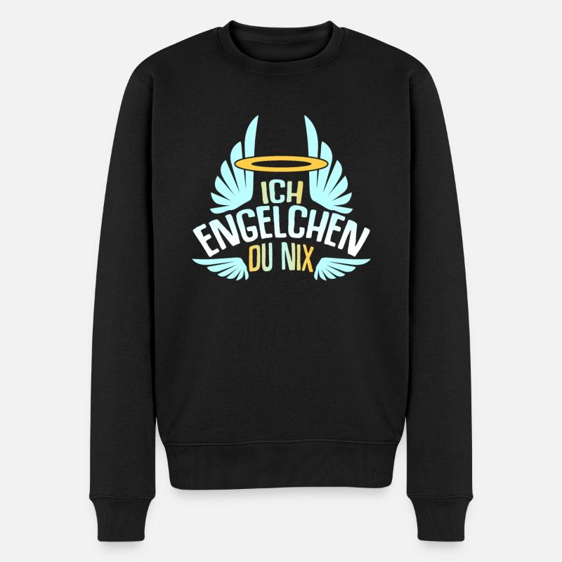 Engelchen Bengelchen Spruch Engel Bengel - Männer Premium Bio Pullover - Schwarz
