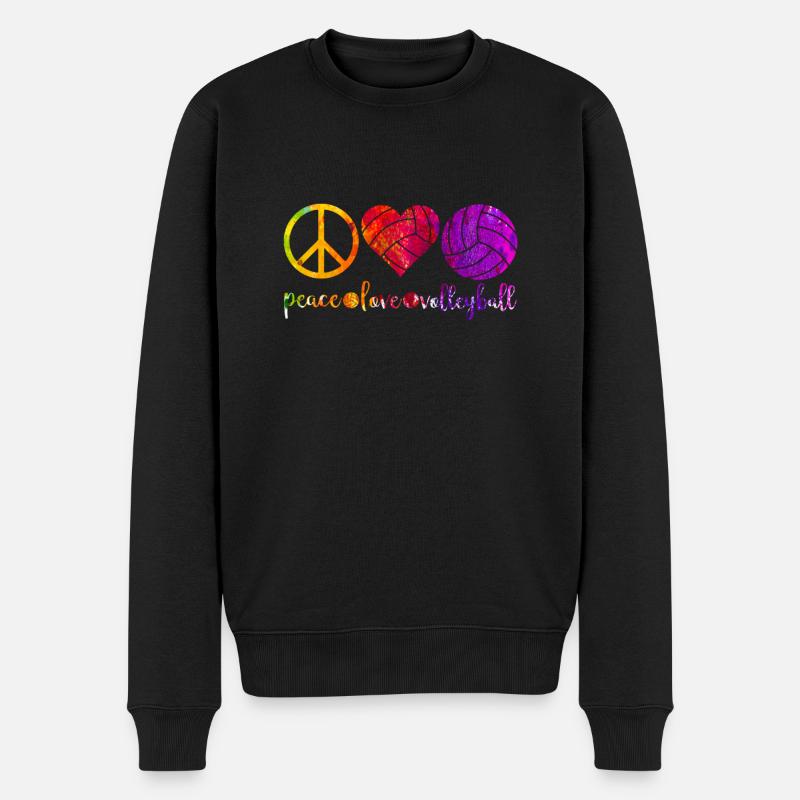 Peace Love und Volleyball in Regenbogen Farbklecks - Männer Premium Bio Pullover - Schwarz