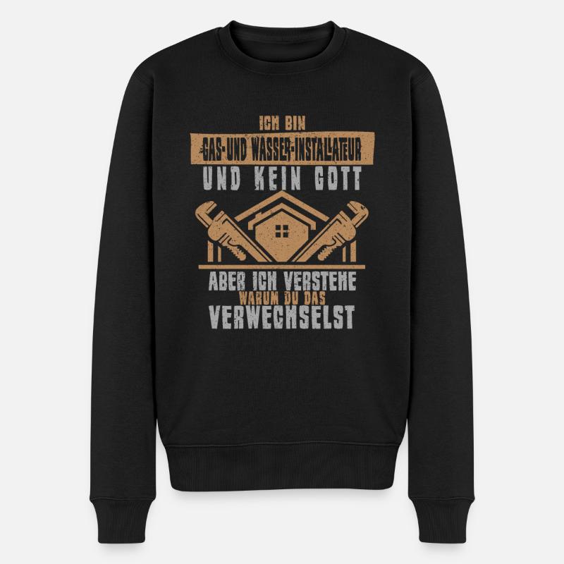 Klempner Gott Design für Gas- und Wasserinstallate - Männer Premium Bio Pullover - Schwarz