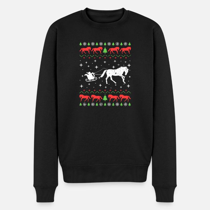 Weihnachts Pferde Reiterin Ugly Christmas Sweater - Männer Premium Bio Pullover - Schwarz