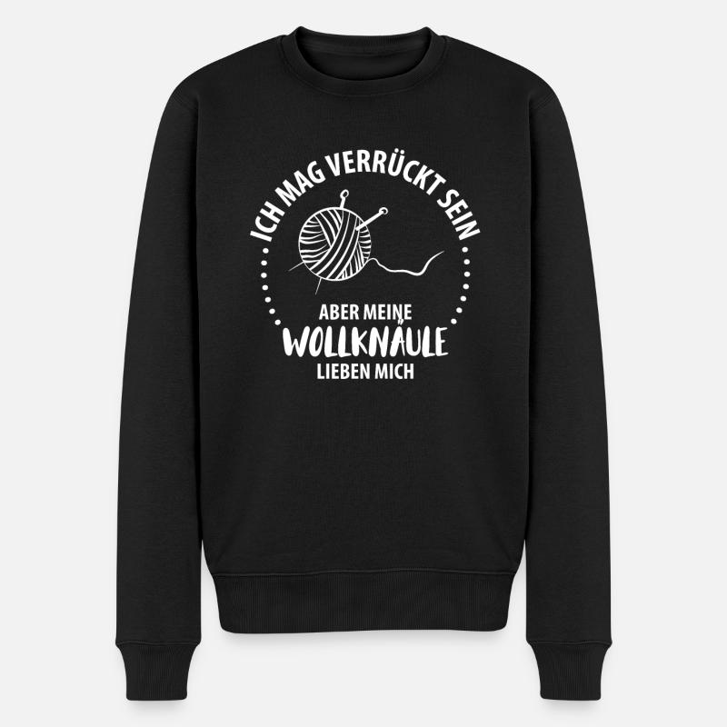 Wolle Stricken Wollknäuel - Männer Premium Bio Pullover - Schwarz