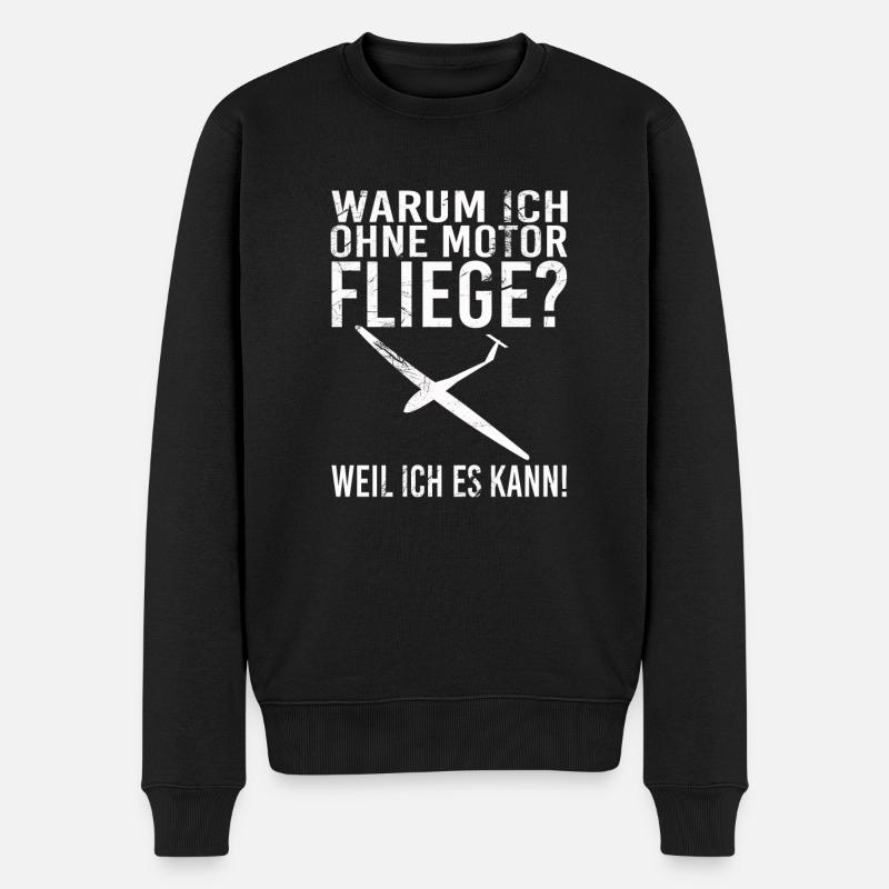 Warum ich ohne Motor fliege weil ich es kann - Männer Premium Bio Pullover - Schwarz