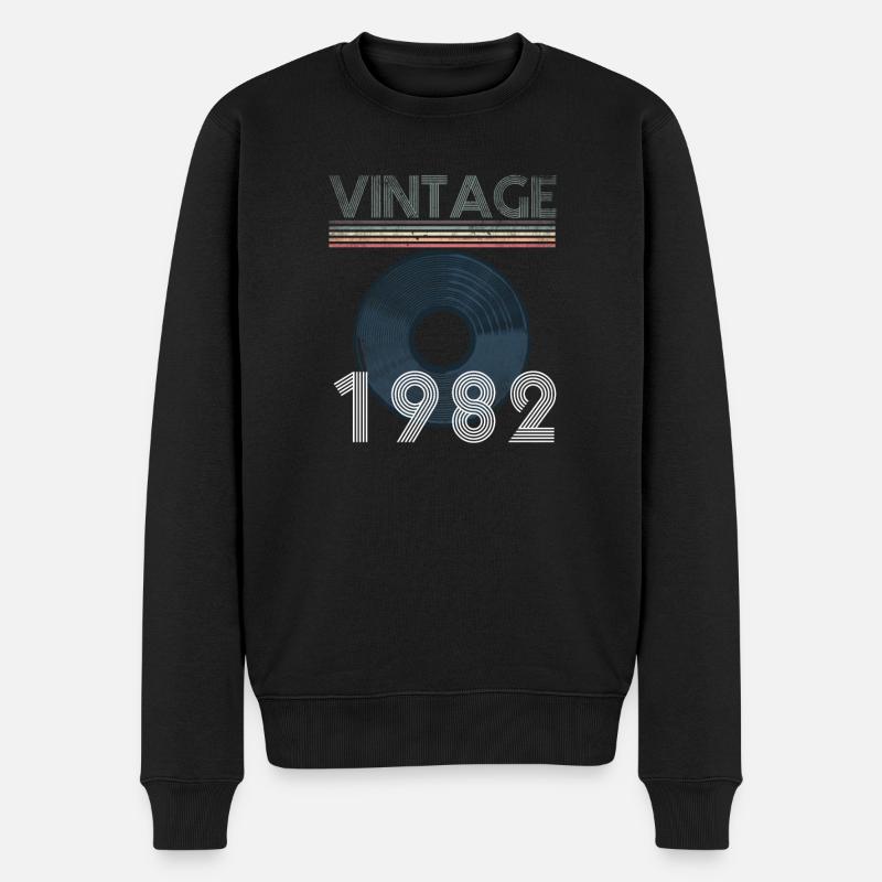 Vintage Schallplatte 1982 40. Geburtstag - Männer Premium Bio Pullover - Schwarz