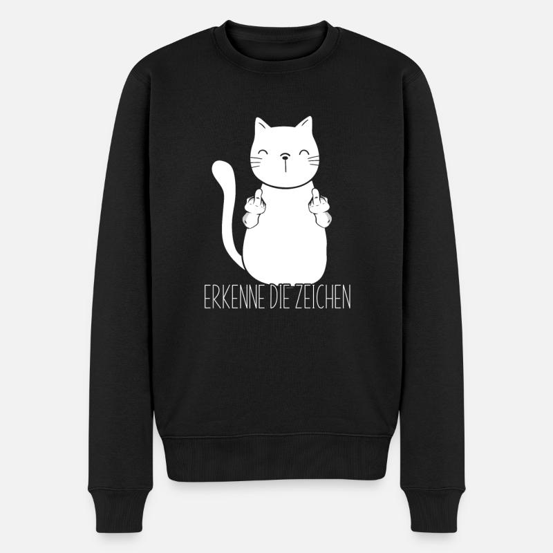 Lustiges ERKENNE DIE ZEICHEN Mittelfinger Katzen - Männer Premium Bio Pullover - Schwarz
