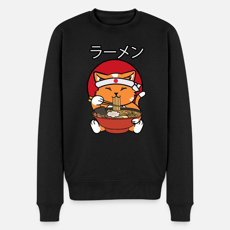 Katze Ramen Nudeln Japan Anime Manga Lebensmittel - Männer Premium Bio Pullover - Schwarz