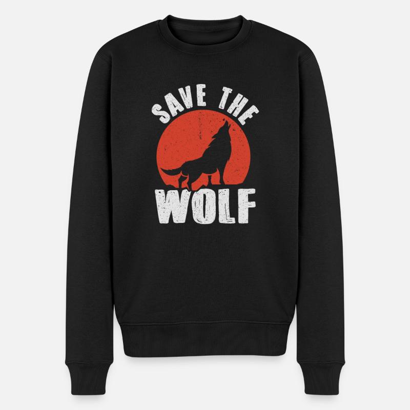 Wolf - Männer Premium Bio Pullover - Schwarz
