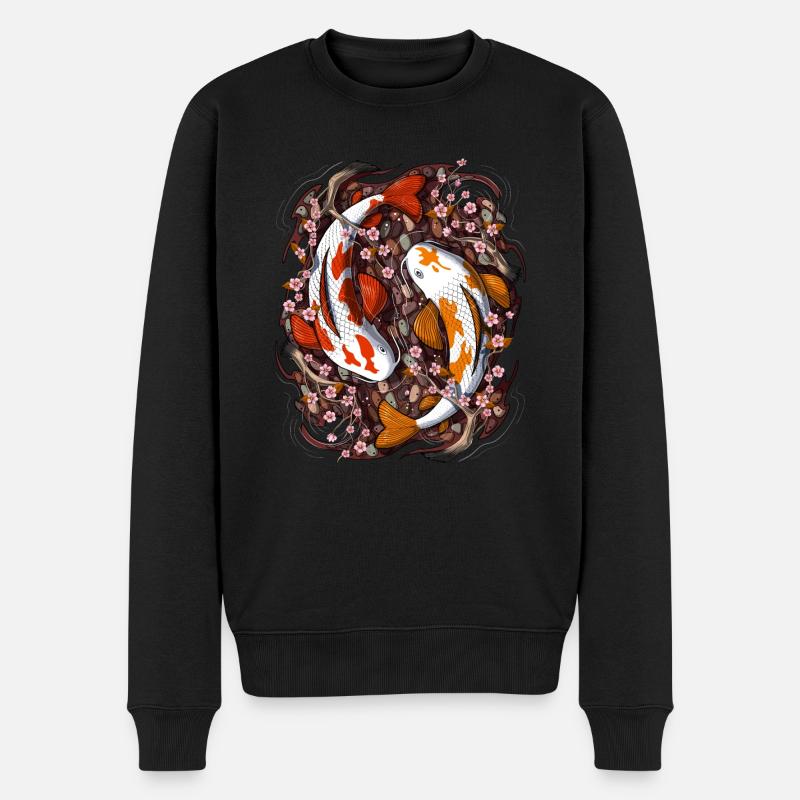 Koi Fisch Kirschblüte - Männer Premium Bio Pullover - Schwarz