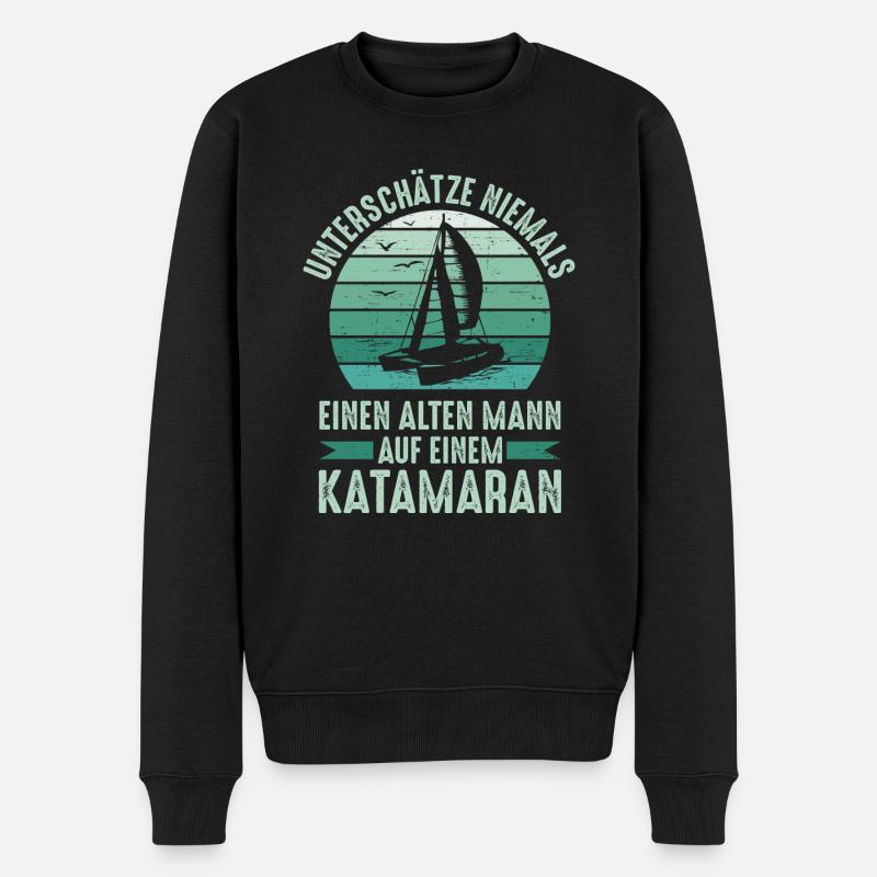 Unterschätze Niemals Einen Alten Mann Katamaran - Männer Premium Bio Pullover - Schwarz