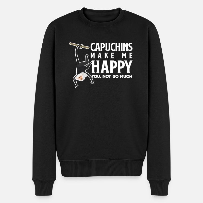 Kapuzineraffen Machen Mich Glücklich Kapuziner - Männer Premium Bio Pullover - Schwarz