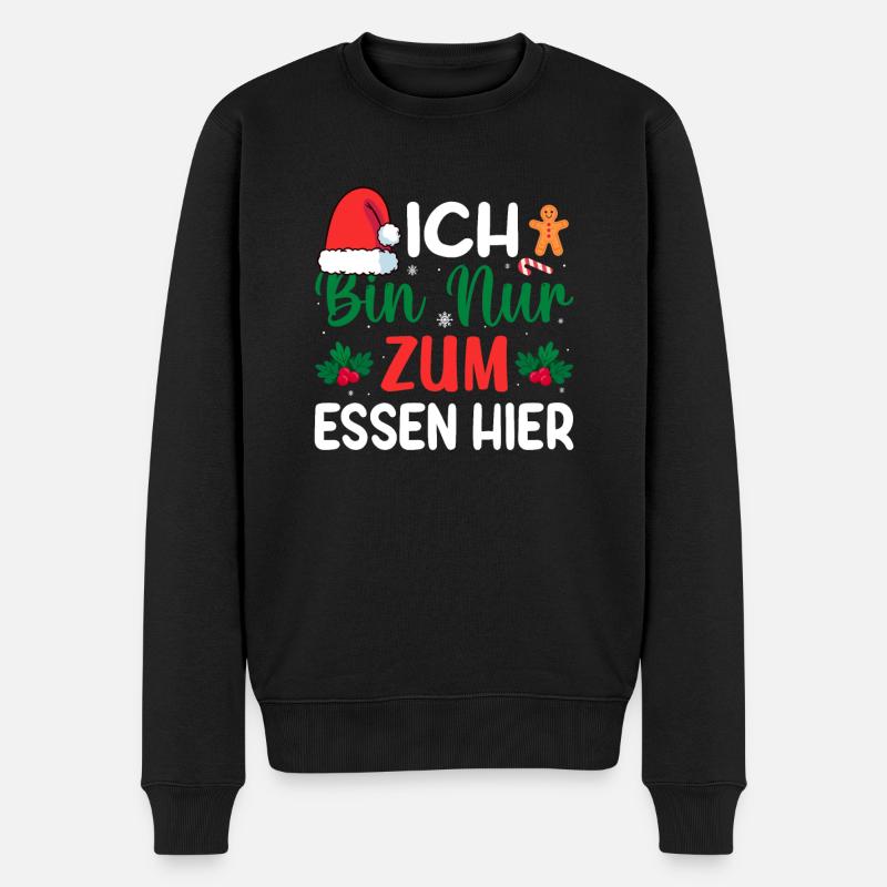Ich bin nur zum essen hier Weinachten - Männer Premium Bio Pullover - Schwarz