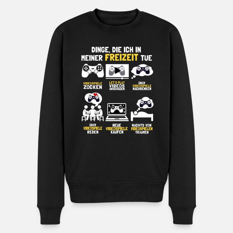 Dinge die Ich in der Freizeit tue Gamer & Zocker - Männer Premium Bio Pullover - Schwarz