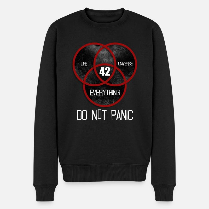 42 Antwort Universum Life Everything Dont Panic - Männer Premium Bio Pullover - Schwarz