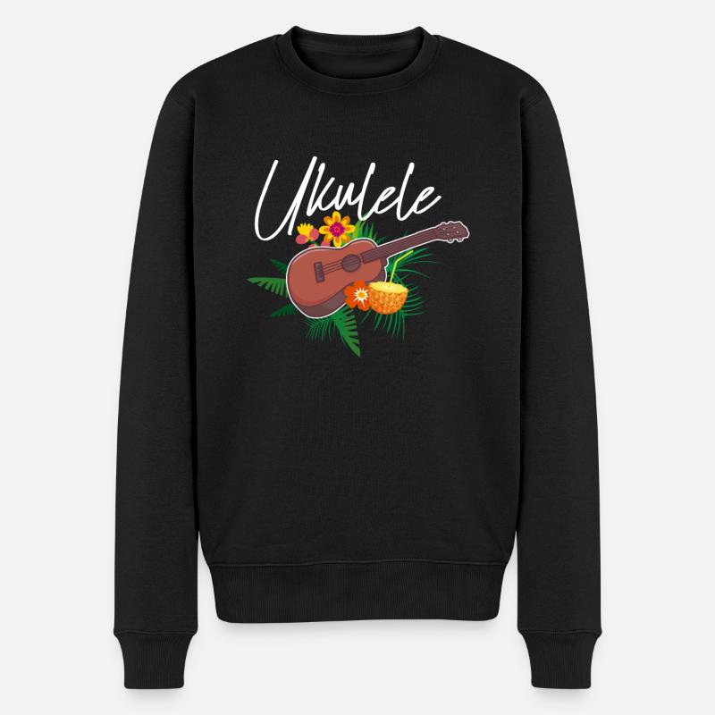 Ukulélé Hawaii Fleurs Cadeaux - Pull Premium bio Homme - noir