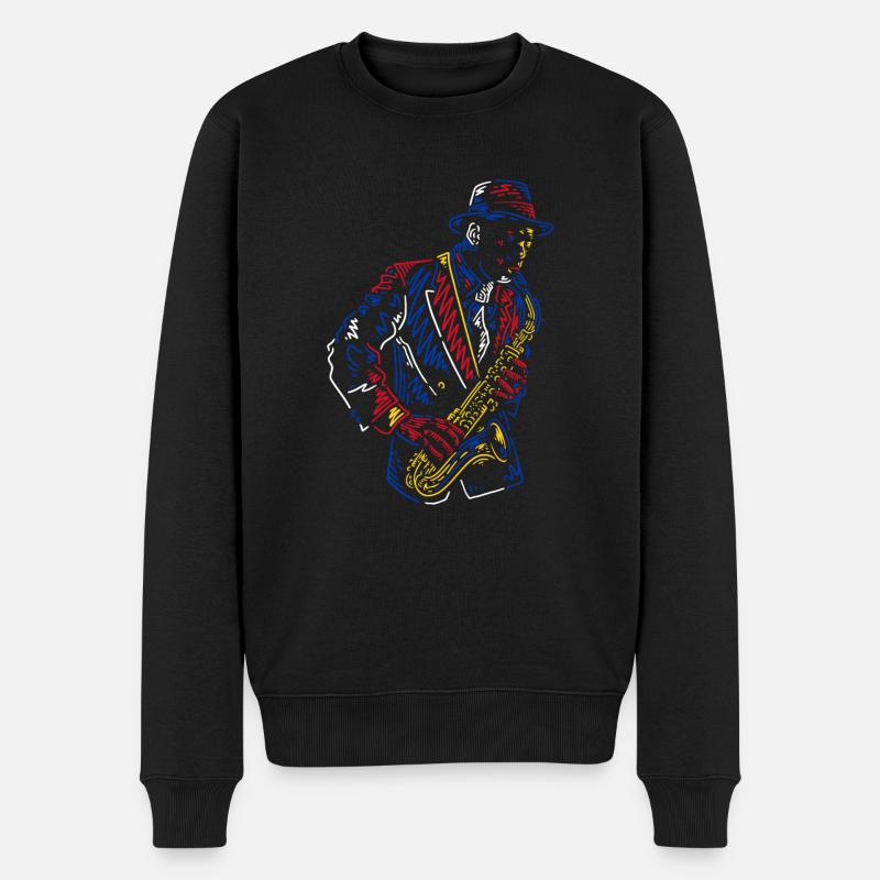 Saxophon Jazz - Männer Premium Bio Pullover - Schwarz