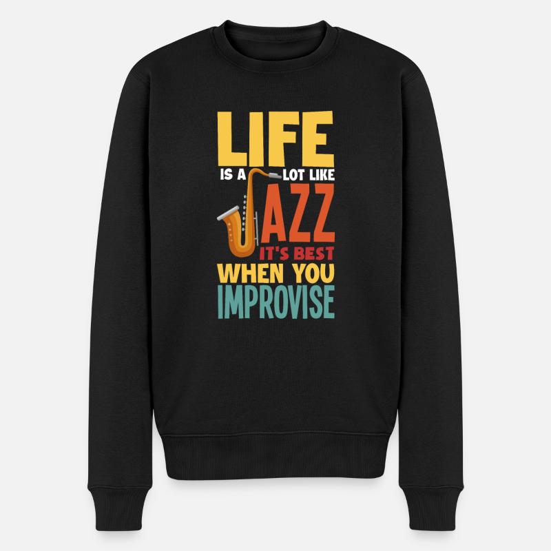 Saxophone Jazz - Pull Premium bio Homme - noir