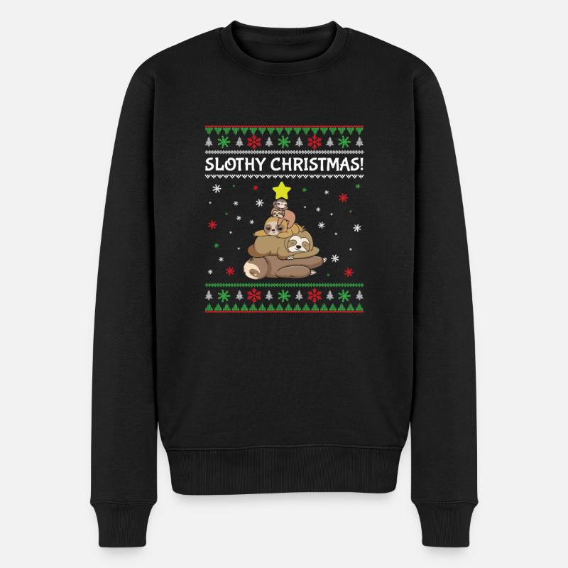 Slothy Christmas Faultier Weihnachten - Männer Premium Bio Pullover - Schwarz