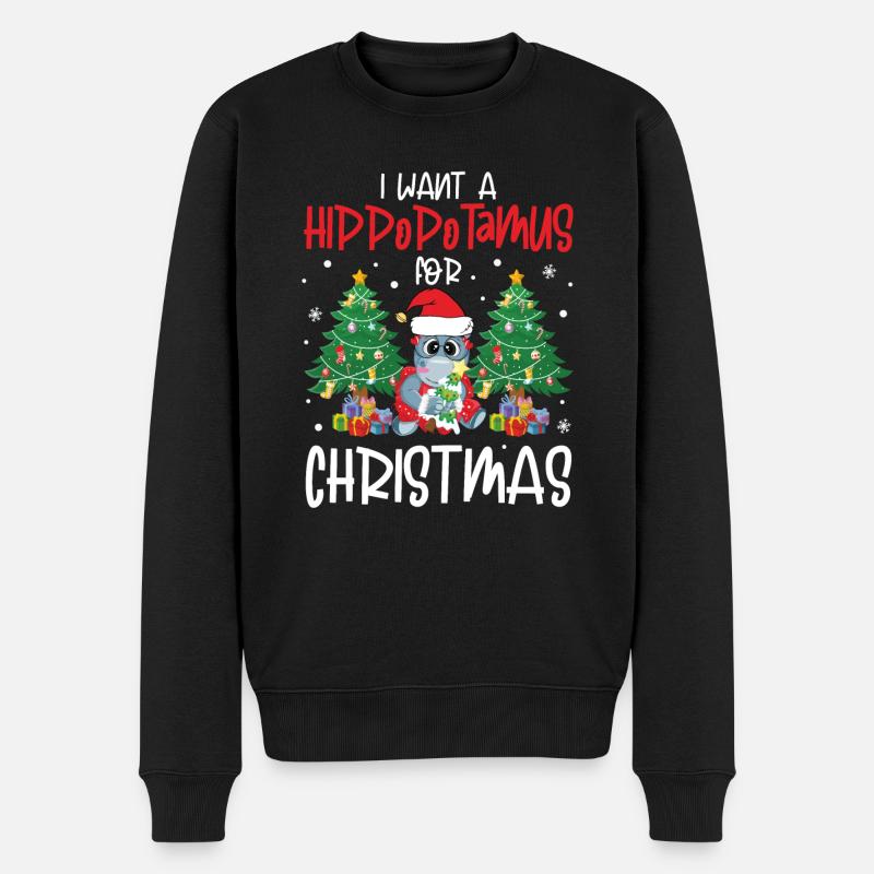 I Want A Hippopotamus for Christmas Funny - Männer Premium Bio Pullover - Schwarz