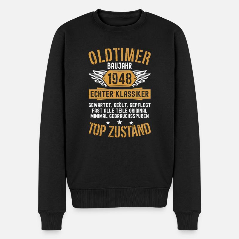 Oldtimer Baujahr 1948 Geboren Jahrgang Geburtstag - Männer Premium Bio Pullover - Schwarz