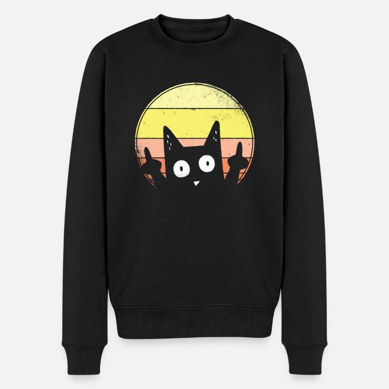 Misanthropen Mittelfinger Katze Vintage Katzen - Männer Premium Bio Pullover - Schwarz
