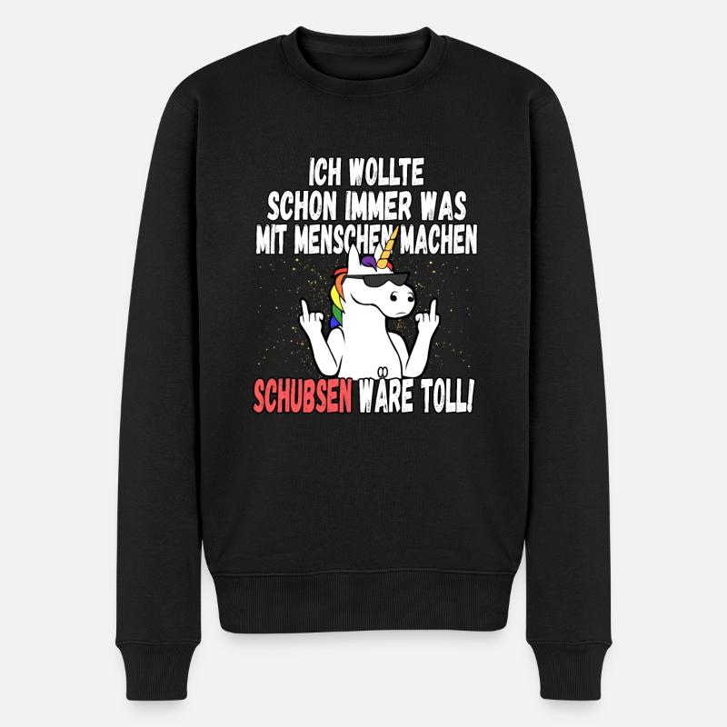 "Was mit Menschen machen" - lustig Einhorn Spruch - Männer Premium Bio Pullover - Schwarz