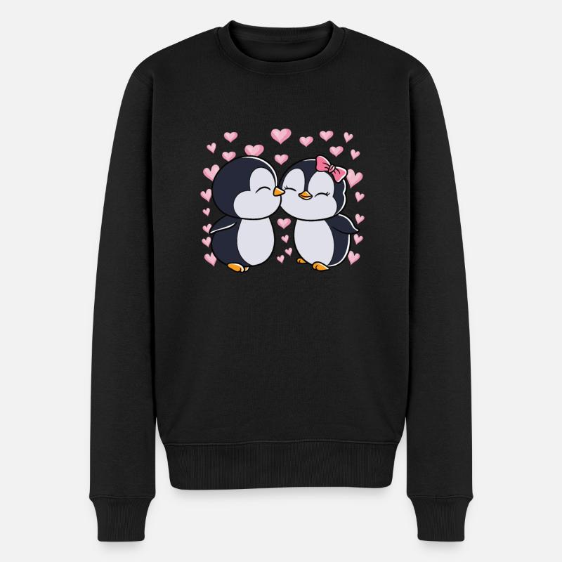 Valentinstag Pinguin Pärchen Pinguine - Männer Premium Bio Pullover - Schwarz