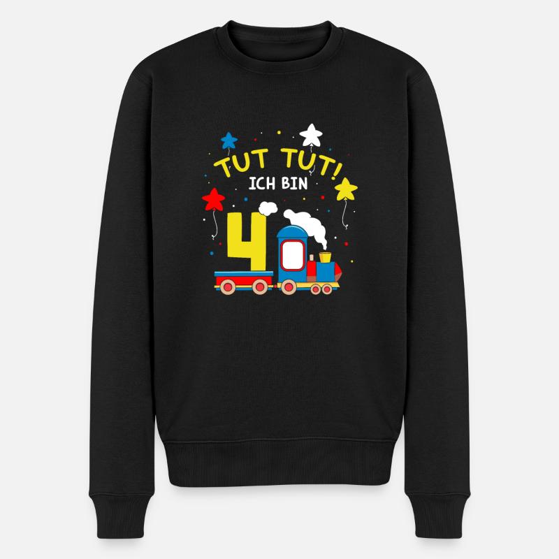 Ich bin 4 Zug Tut Tut 4 Jahre alt 4. Geburtstag - Männer Premium Bio Pullover - Schwarz
