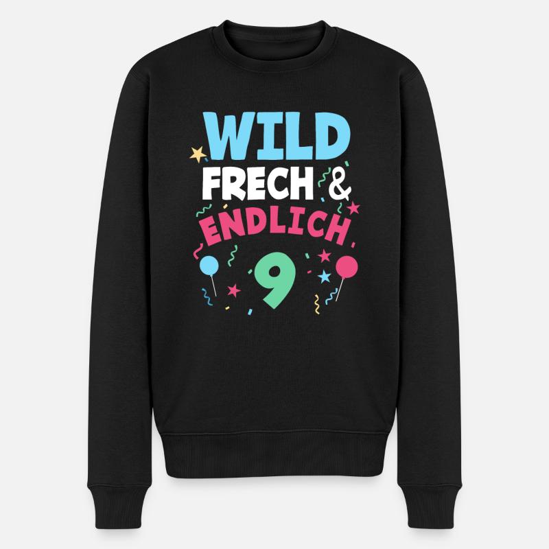 9. Geburtstag Wild, Frech & Endlich 9 Jahre - Männer Premium Bio Pullover - Schwarz