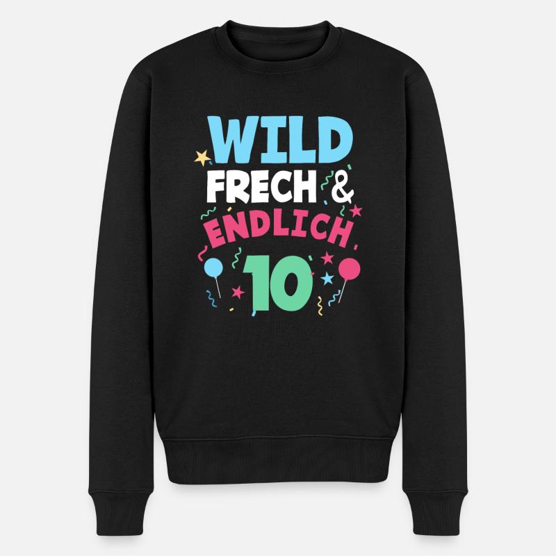 10. Geburtstag Wild, Frech & Endlich 10 Jahre - Männer Premium Bio Pullover - Schwarz
