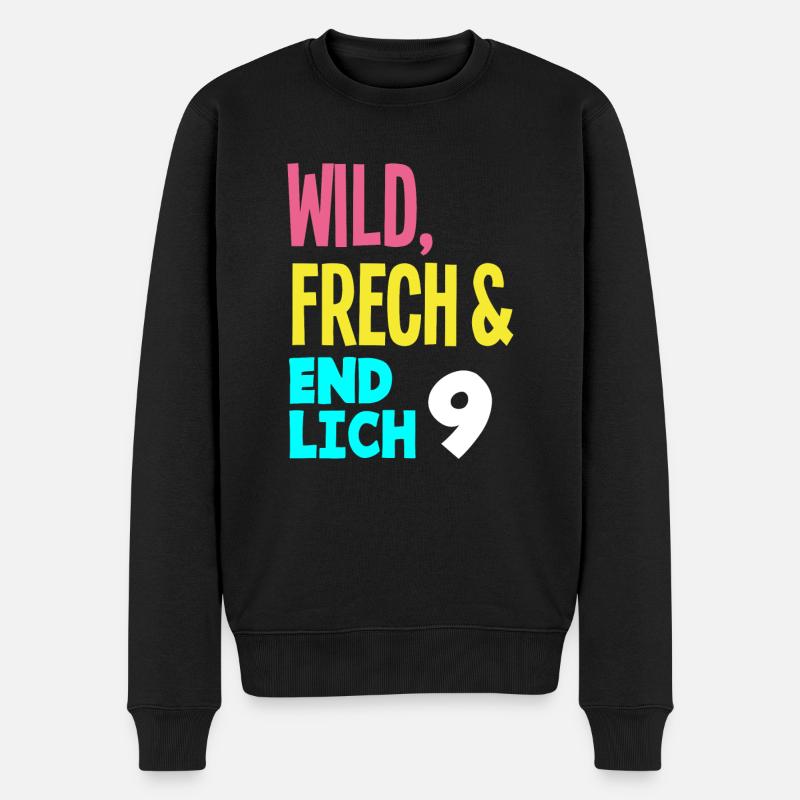 9. Geburtstag Wild, Frech & Endlich 9 Jahre - Männer Premium Bio Pullover - Schwarz