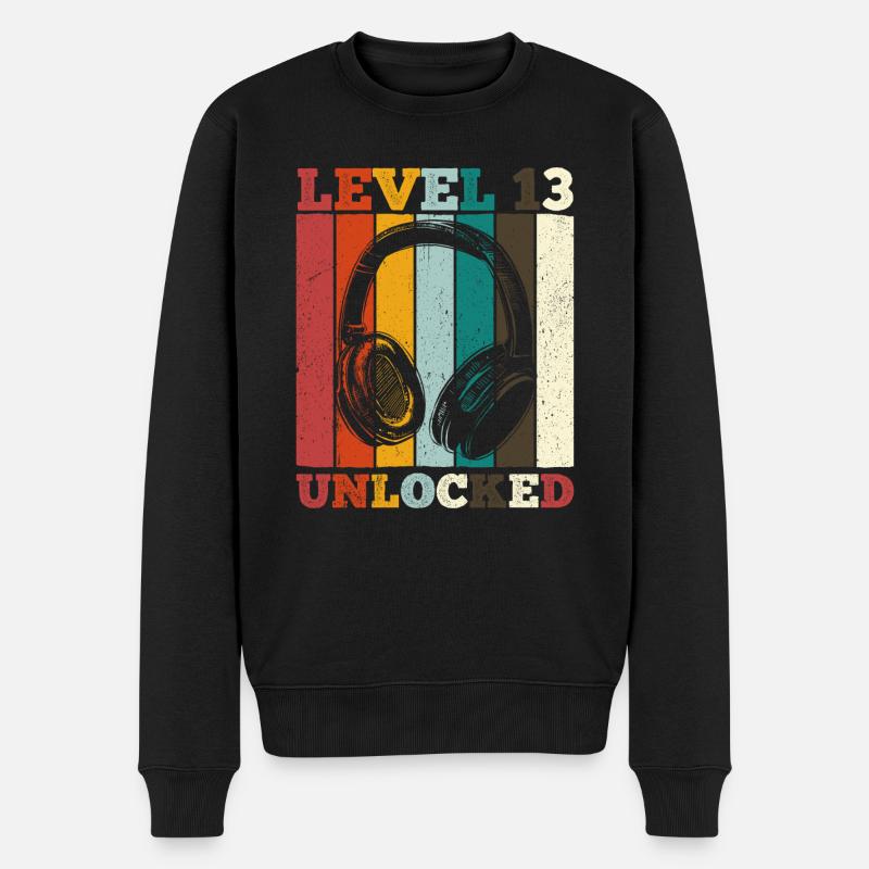 13.Geburtstag Jungen Video Gamer Level 13 Unlocked - Männer Premium Bio Pullover - Schwarz