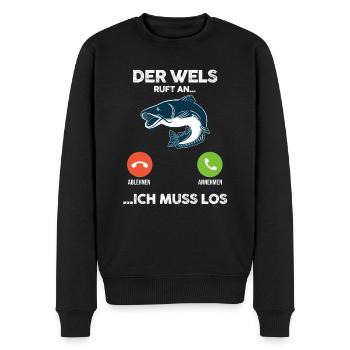 Angeln Angler Wels Fischer - Männer Premium Bio Pullover - Schwarz - Vorne - Nico (187cm)
