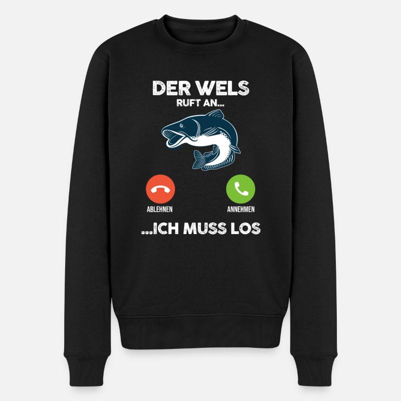 Angeln Angler Wels Fischer - Männer Premium Bio Pullover - Schwarz