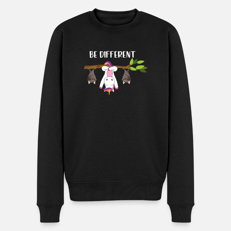 Be Different Einhorn mit Fledermäusen - Männer Premium Bio Pullover - Schwarz