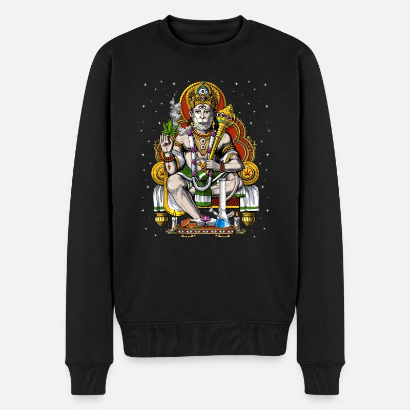 Hanuman Stoner raucht Gras - Männer Premium Bio Pullover - Schwarz