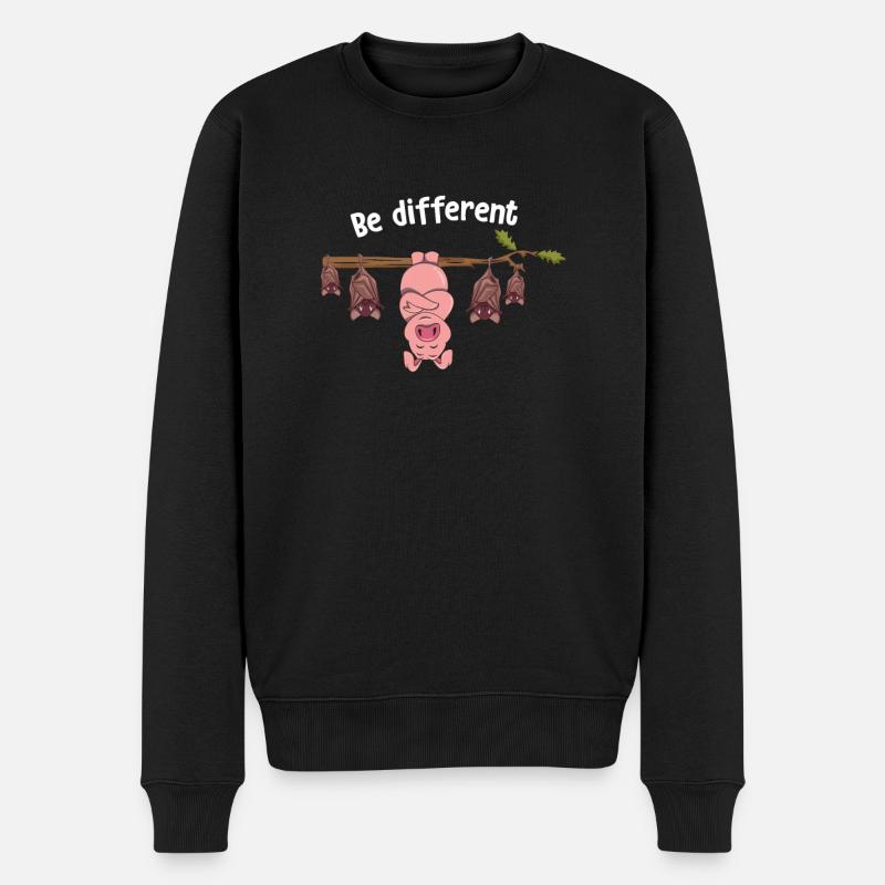 Be Different Sei Anders Schwein mit Fledermäusen - Männer Premium Bio Pullover - Schwarz