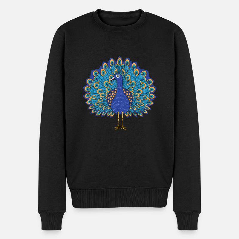 Bunter Pfau - Männer Premium Bio Pullover - Schwarz