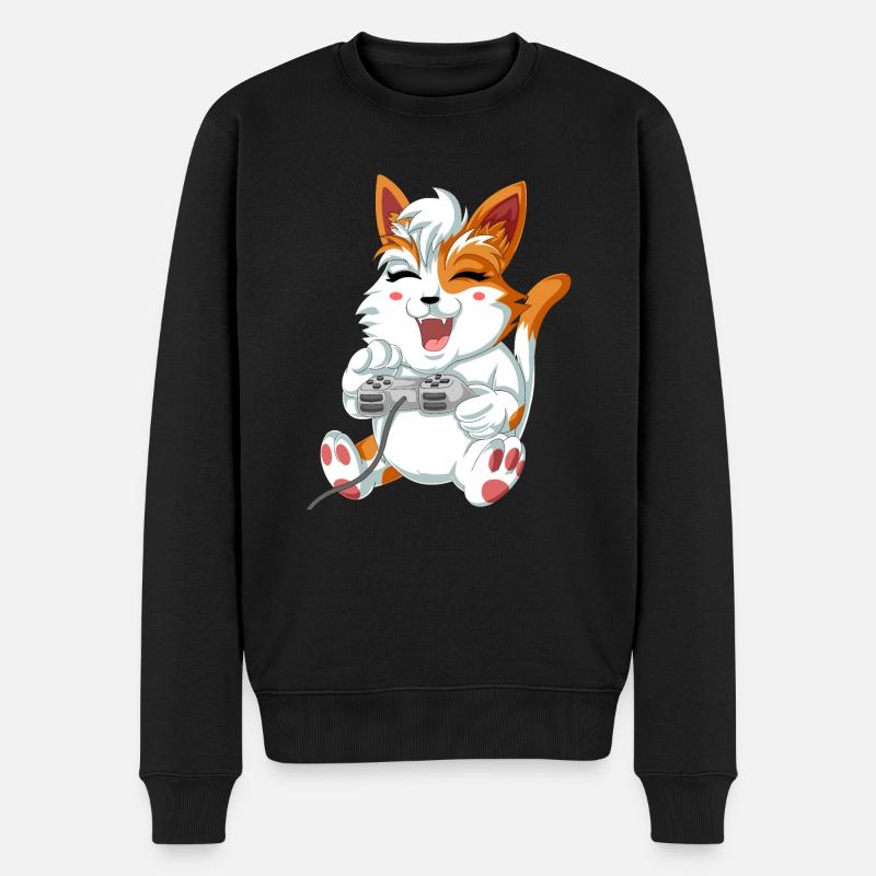 Katze Videospieler - Männer Premium Bio Pullover - Schwarz