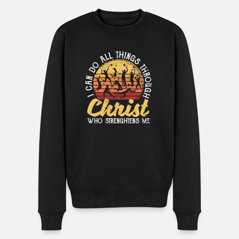 Volleyball Fan Christian Ich kann alle Dinge - Männer Premium Bio Pullover - Schwarz