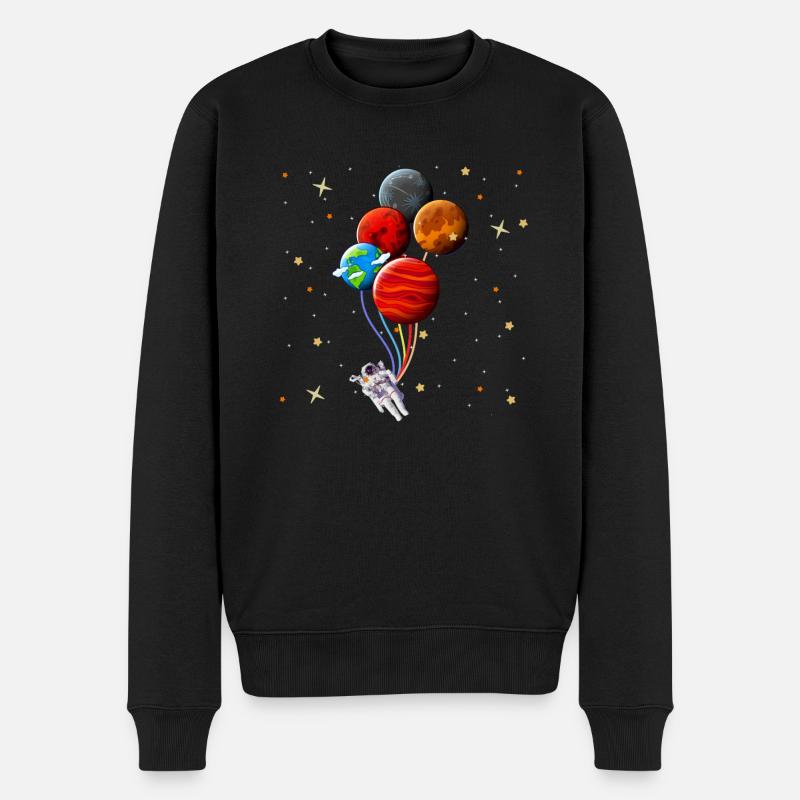Astronaut Planets Balloons Space Astronomy - Männer Premium Bio Pullover - Schwarz