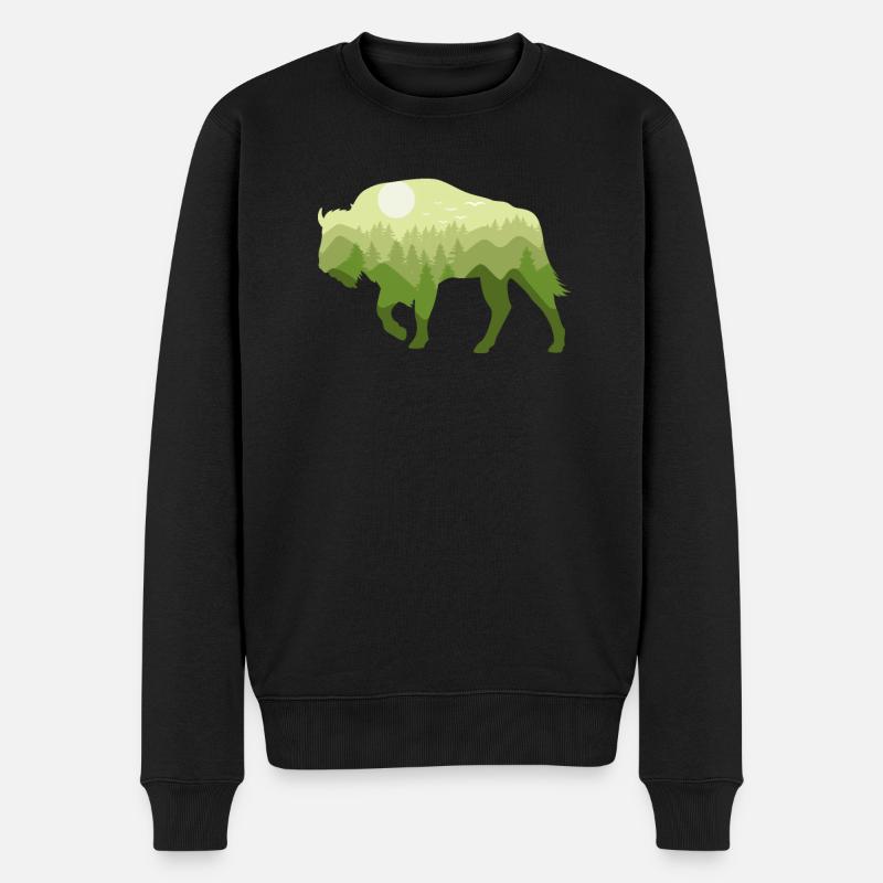 Bison Wisent Wald Natur Landschaft Geschenk - Männer Premium Bio Pullover - Schwarz