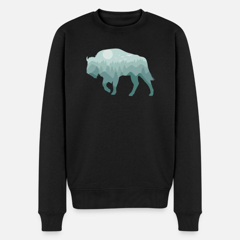 Bison Wisent Wald Natur Landschaft Geschenk - Männer Premium Bio Pullover - Schwarz