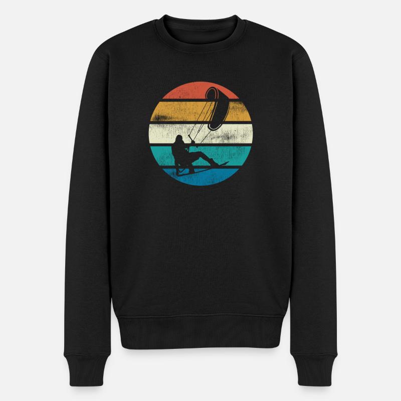 Vintage Kiteboarding, Kitesurfer, Sonnenuntergang - Männer Premium Bio Pullover - Schwarz