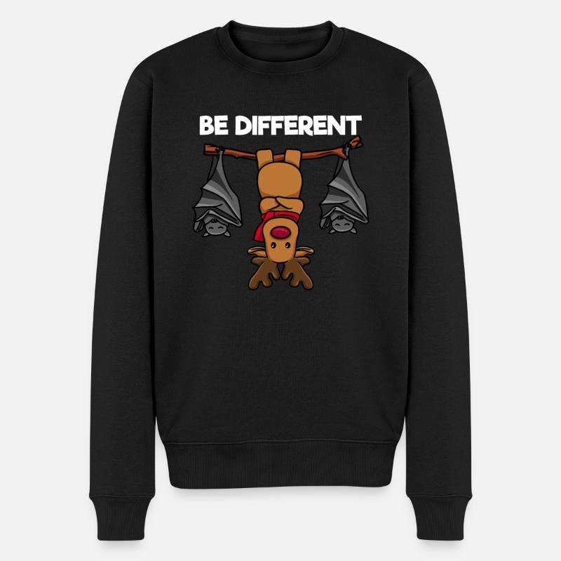 Be Different Rentier Fledermäuse Weihnachten - Männer Premium Bio Pullover - Schwarz