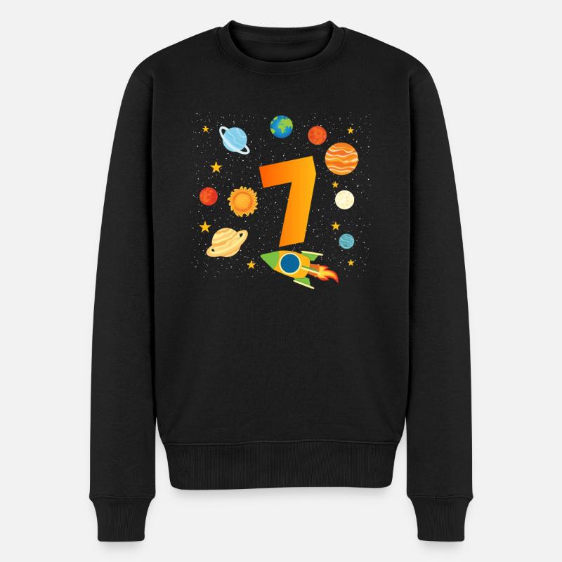 7. Geburtstag Jungen 7 Jahre Planeten Geburtstag - Männer Premium Bio Pullover - Schwarz