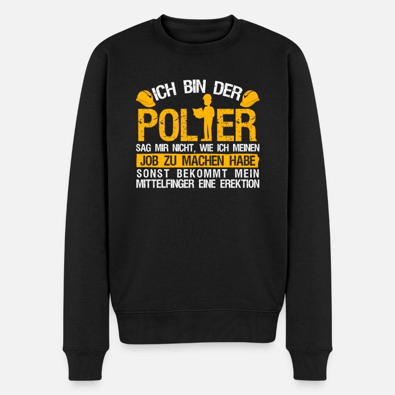 Polier Mittelfinger Baustelle Bauleiter - Männer Premium Bio Pullover - Schwarz