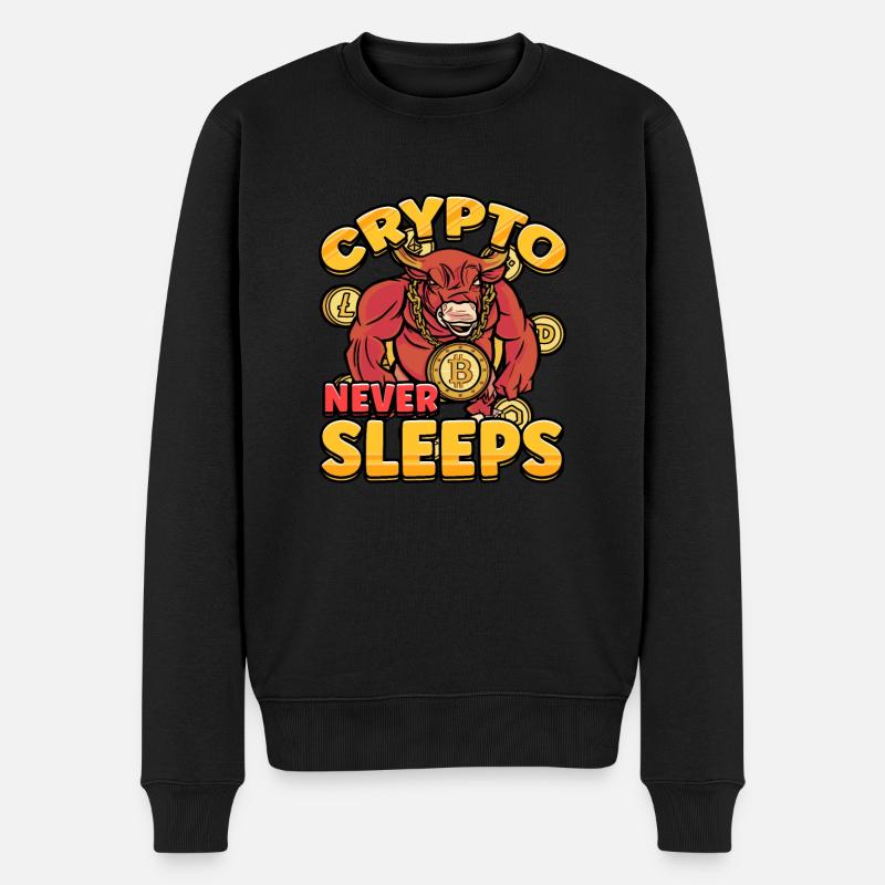 Crypto Never Sleeps Cryptocurrency BTC - Männer Premium Bio Pullover - Schwarz