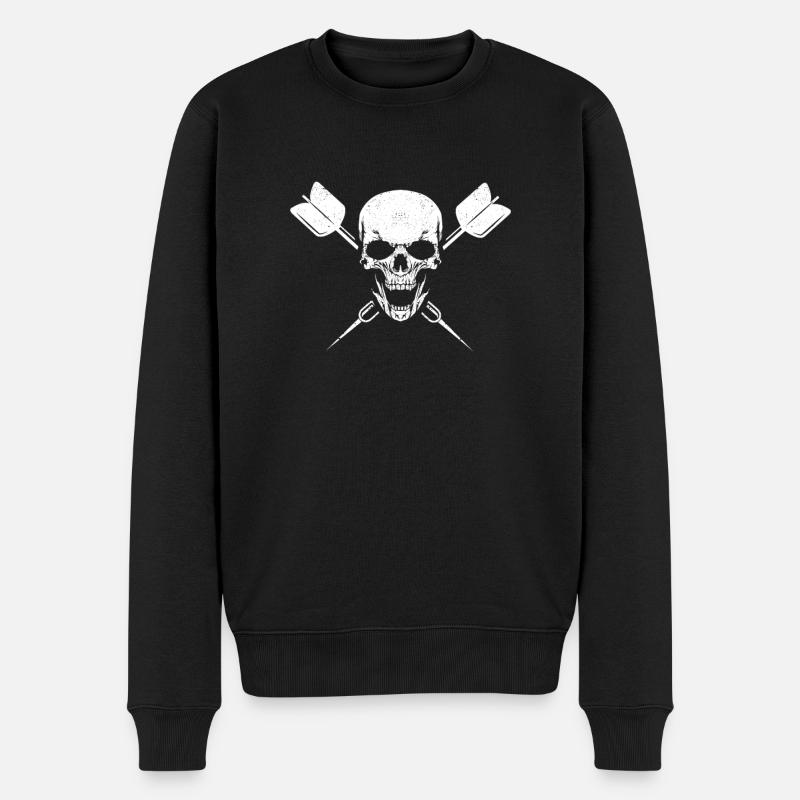 Darts Schädel Lustige gekreuzte Dart Bullseye - Männer Premium Bio Pullover - Schwarz