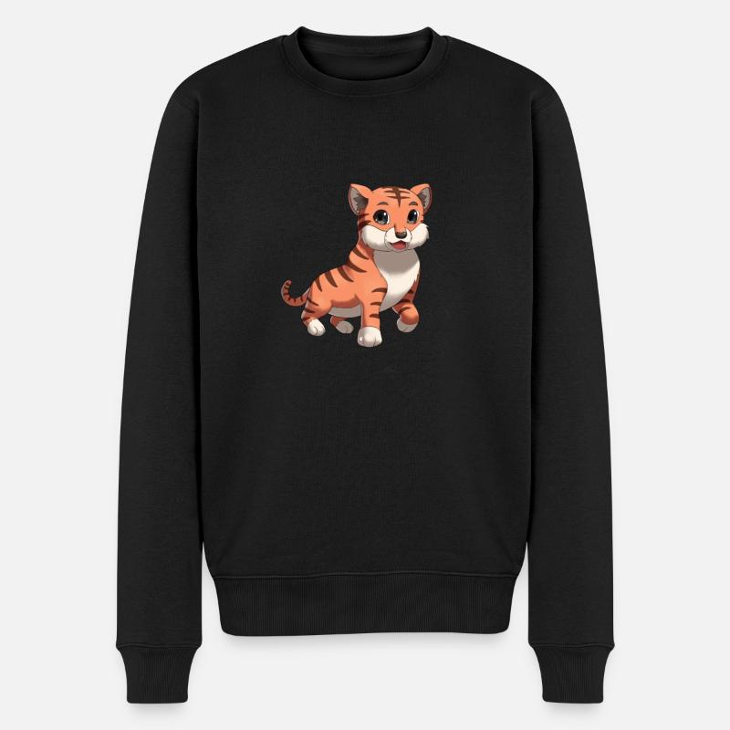 Happy Tiere Glücklicher wilder Tieger - Männer Premium Bio Pullover - Schwarz